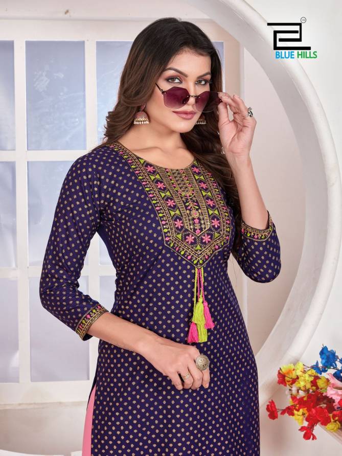 Priya By Blue Hills Rayon Foil Printed Plus Size Kurtis Wholesale Market In Surat With Price